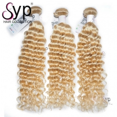 Platinum Blonde Deep Wave Curly Virgin Brazilian Hair Extensions 613 Color