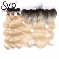 1b 613 Bundles With Lace Frontal Brazilian Body Wave Ombre Human Hair