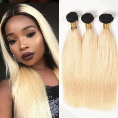 Blonde Ombre Hair With Dark Roots Straight Hair Weave Bundles 1b/613