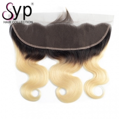 Blonde Ombre Lace Frontal Closure Black Roots Brazilian Body Wave Hair
