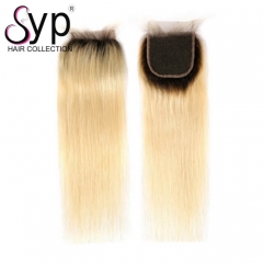 613 Blonde Ombre Lace Closure Dark Roots Virgin Hair Straight