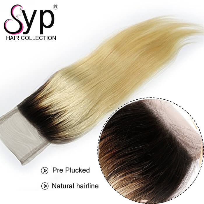 613 Blonde Ombre Lace Closure Dark Roots Hair Straight