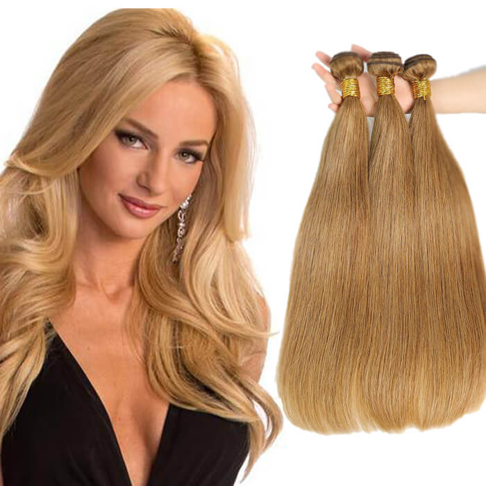 27 Hair Bundles With Closure Dark Blonde Golden Hair Dye Color