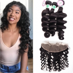 Cheap Weave Bundles With Frontal Closure Brazilian Loose Wave Hair
