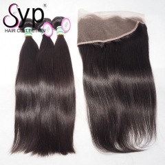 Virgin Brazilian Straight Hair Bundle Deals With Lace Frontal