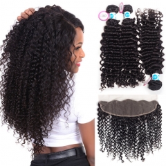 Best Malaysian Curly Hair With Frontal 100 Percent Human Hair Weave