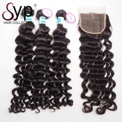 3 4 Bundles And a Closure Deal Malaysian Loose Curly Hair Weave