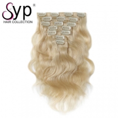 Cheap Platinum Blonde Clip In Human Hair Extensions 200g Body Wave