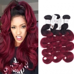 1B Burgundy Weave Body Wave Ombre Burgundy Hair With Black Roots