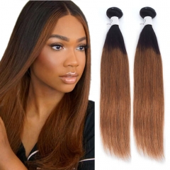1B/30 Color Brown Ombre Human Hair Weave Straight With Black Roots