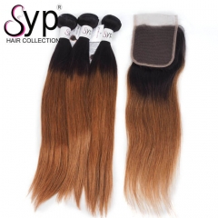 Ombre Hair 1B 30 With Closure Dark Roots Brown Hair Weave Straight