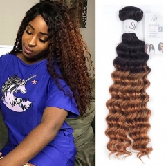1B 30 Deep Wave Curly Hair Bundles Ombre Brown Hair With Dark Roots