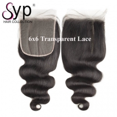 6x6 Invisible Lace Closure Transparent Body Wave Hair Natural Looking