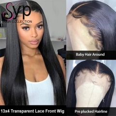 13x4 Glueless Transparent Lace Front Wig Human Hair Straight For Big Head